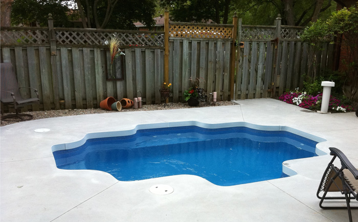 Small fiberglass swimming pool