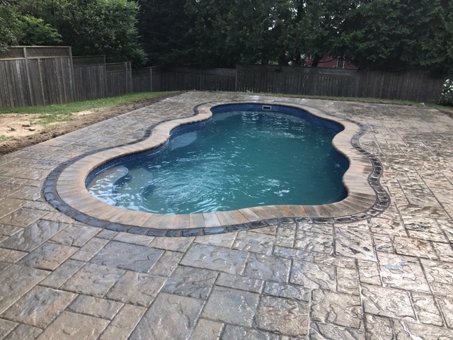 Fiberglass pool in a backyard, Barrie, Ontario